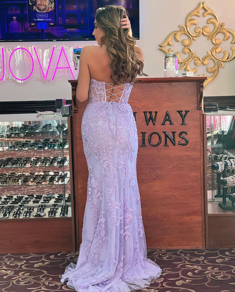 Cute Mermaid Sweetheart Lavender Long Prom Dresses with Appliques VK23011903
