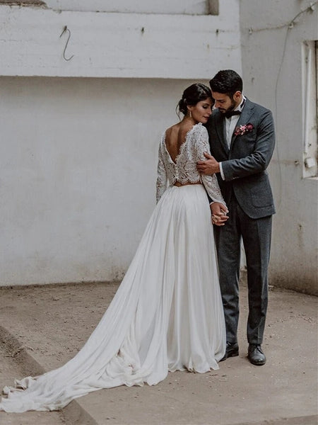 Chic Lace Two-piece Wedding Dresses A-line Summer Gowns VK0105020