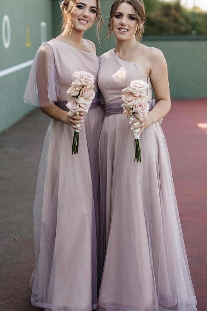 Elegant A-Line One Shoulder Long Bridesmaid Dresses VK23082507