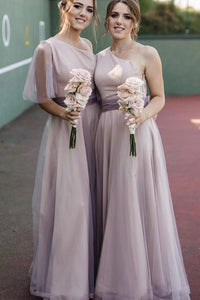 Elegant A-Line One Shoulder Long Bridesmaid Dresses VK23082507