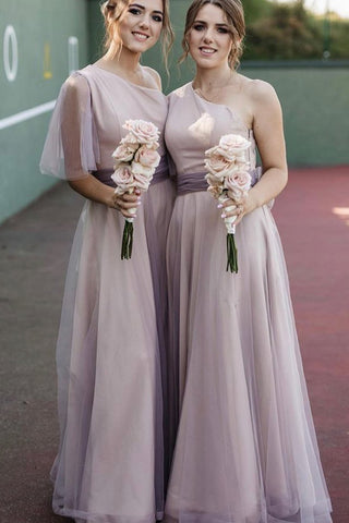 Elegant A-Line One Shoulder Long Bridesmaid Dresses VK23082507