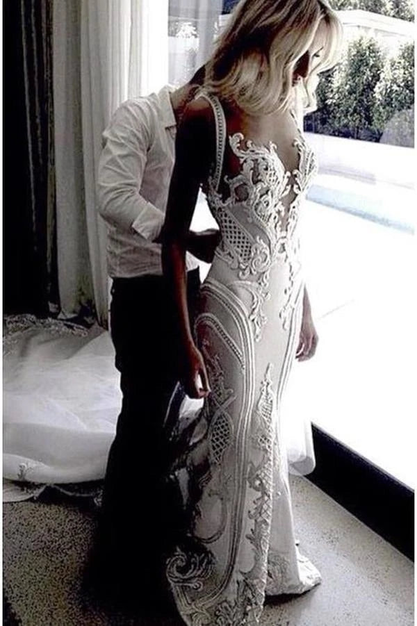 Free Shipping Luxurious Mermaid Lace Appliques Wedding Dresses Beach Wedding Gowns VK0120006