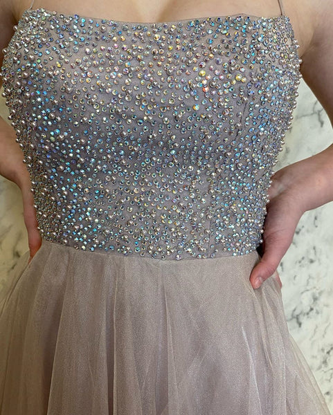 Glamorous A Line Halter Gray Long Prom/Evening Dress Beading VK0124001