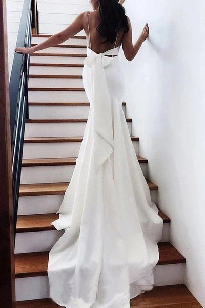 Free Shipping Spaghetti Straps Backless V Neck Mermaid Wedding Dresses Bridal Dresses VK0120010