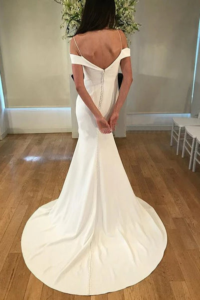 Unique Spaghetti Straps Sweetheart Ivory Mermaid Wedding Dress, Long Bridal Dress VK0318001