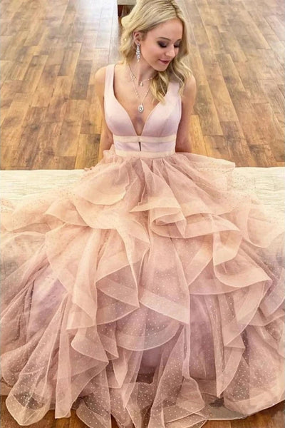Free Shipping A Line Yellow Multi-layered Polka Dot Organza Prom Dresses Long Sweet 16 Dress VK0125019