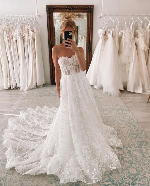 Charming A Line Sweetheart Lace Wedding Dresses VK121501