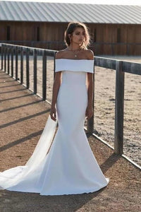 Free Shipping Elegant Mermaid Off the Shoulder Wedding Dresses Long Simple Wedding Gowns VK0120002