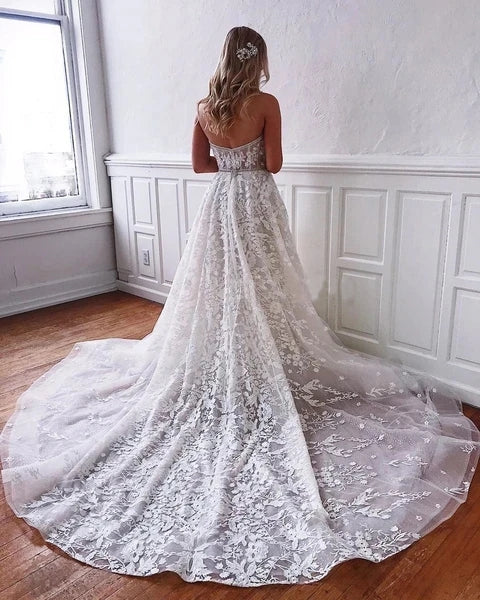 Ball Gown Strapless Sweetheart Lace Appliques Tulle Wedding Dresses, Bridal Dresses VK0129005
