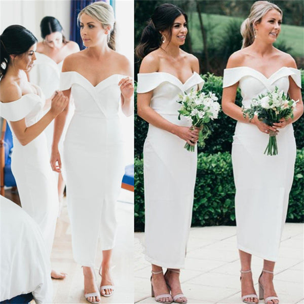 Off The Shoulder Sexy Bridesmaid Dresses 2020 | Front Split Cheap White Maid of Honor Dress VK0123002
