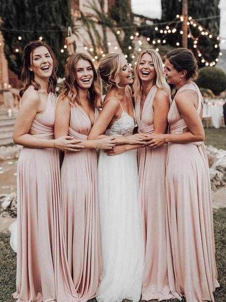 Elegant Light Pink Chiffon Floor Length Long Bridesmaid Dress VK0310005