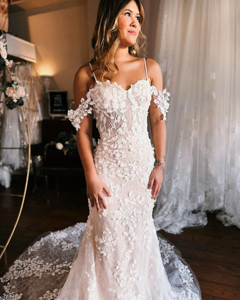 Elegant Mermaid Off the Shoulder Lace Wedding Dresses VK23011703