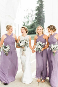 Chiffon A-Line Floor-Length Lilac Pleated Cheap Bridesmaid Dress VK0629002