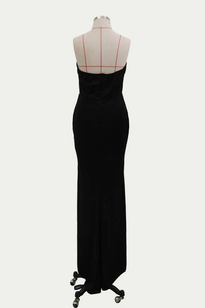 Sexy Black Mermaid V Neck Strapless Prom Dresses with Slit, Evening Dresses VK0127004