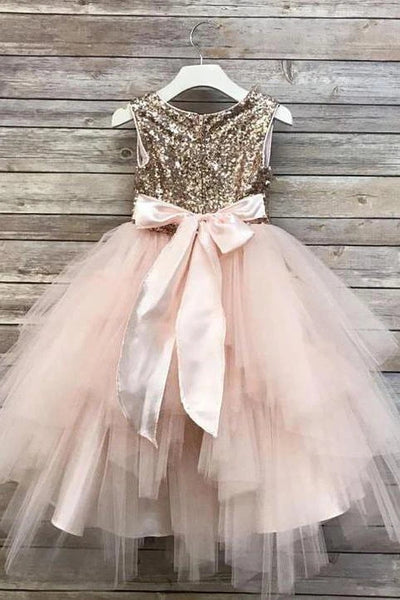 Princess A Line Sequin Round Neck Cute Tulle Baby Flower Girl Dress, Sparkly Dresses VK0101034