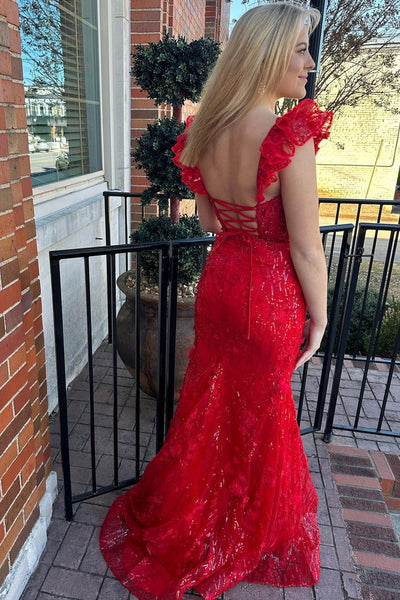 Sparkly Yellow Floral Sequins Lace Sweetheart Mermaid Long Prom Dress VK23112805