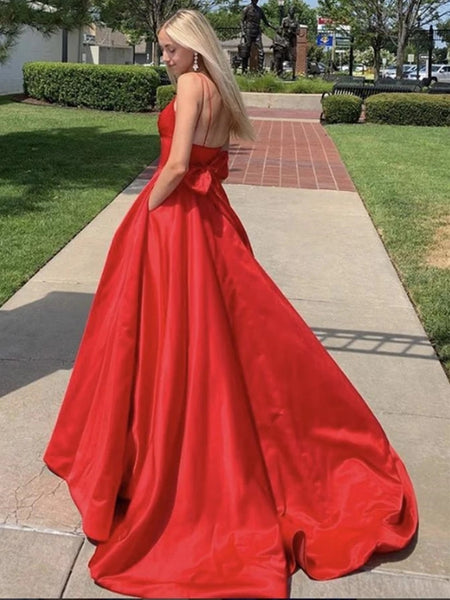 Elegant A Line V Neck Red Long Prom Dresses Formal Graduation Evening Dresses VK0118014