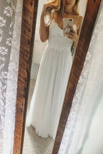 Elegant A Line Spaghetti Straps V Neck Top Lace Wedding Dresses, Bridal Dresses VK0206005