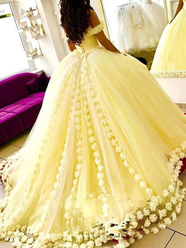 Off-the-shoulder Neckline Ball Gown Quinceanera Dress With 3D Flowers VK0126009
