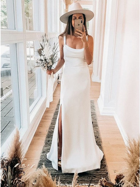 Sheath Satin Sleeveless Zipper-up Wedding Dress With Split VK0701022