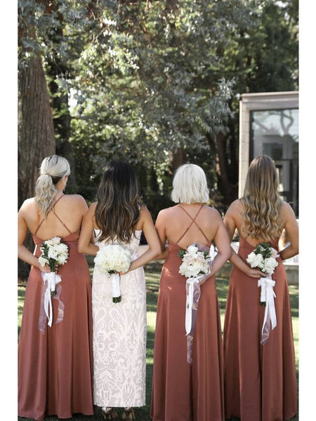 Simple Criss-Cross Straps Back Dusty Rose Bridesmaid Dress VK0203001