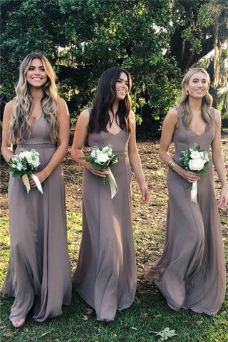 Sleeveless Chiffon Cheap Bridesmaid Dresses | V-neck Sexy Long Maid of Honor Dresses 2020 VK0123004