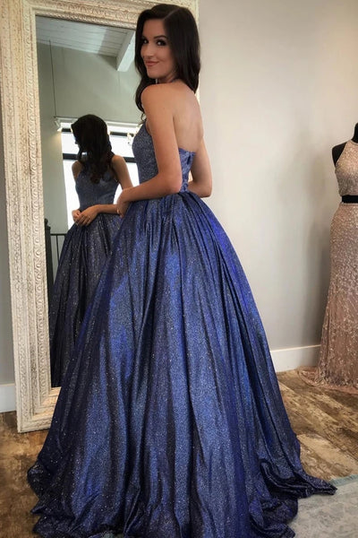 Free Shipping Charming Navy Blue Halter A Line Long Prom Dresses with Pockets, Evening Dresses VK0125011