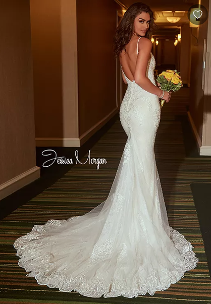 Free Shipping Elegant Mermaid V Neck Wedding Dresses with Appliques VK0429002