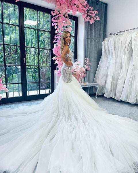 Gorgeous Luxurious Strapless Mermaid Beading Wedding Dresses VK082205