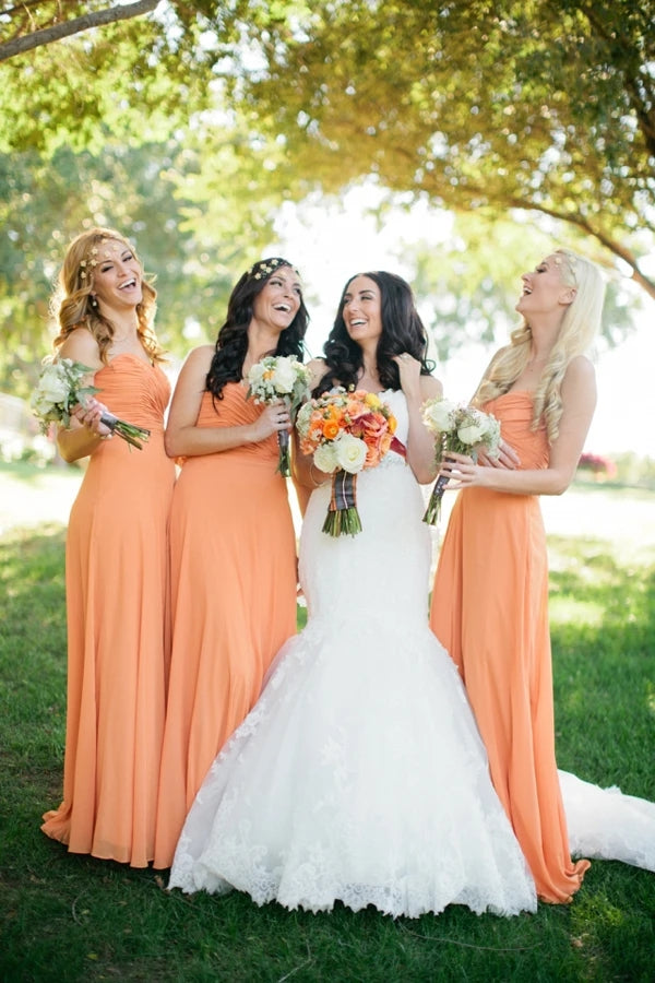 Cheap Sweetheart Orange Chiffon Long Bridesmaid Dresses Online VK0629003