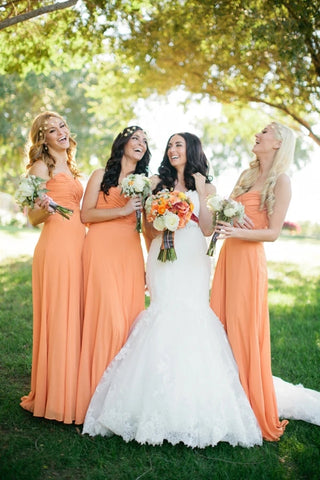 Cheap Sweetheart Orange Chiffon Long Bridesmaid Dresses Online VK0629003