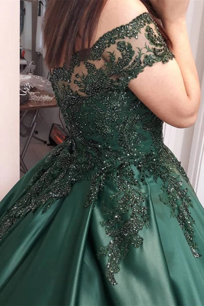 Princess Off-the-Shoulder Dark Green Wedding Dress with Appliques VK0406001