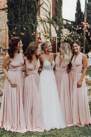 Elegant Light Pink Chiffon Floor Length Long Bridesmaid Dress VK0310005