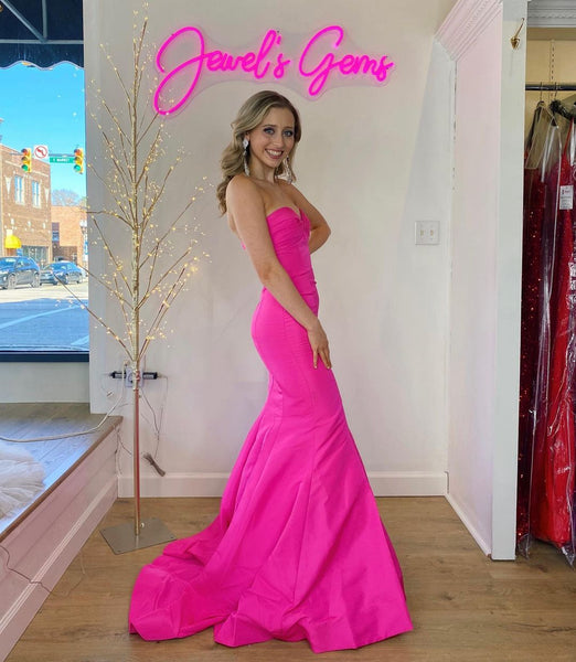 Cute Mermaid Sweetheart Hot Pink Satin Long Prom Dresses VK23011402