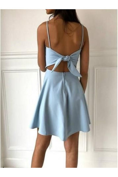 A-Line Sky Blue Satin Short Prom Dresses Homecoming Dresses VK0922001-2
