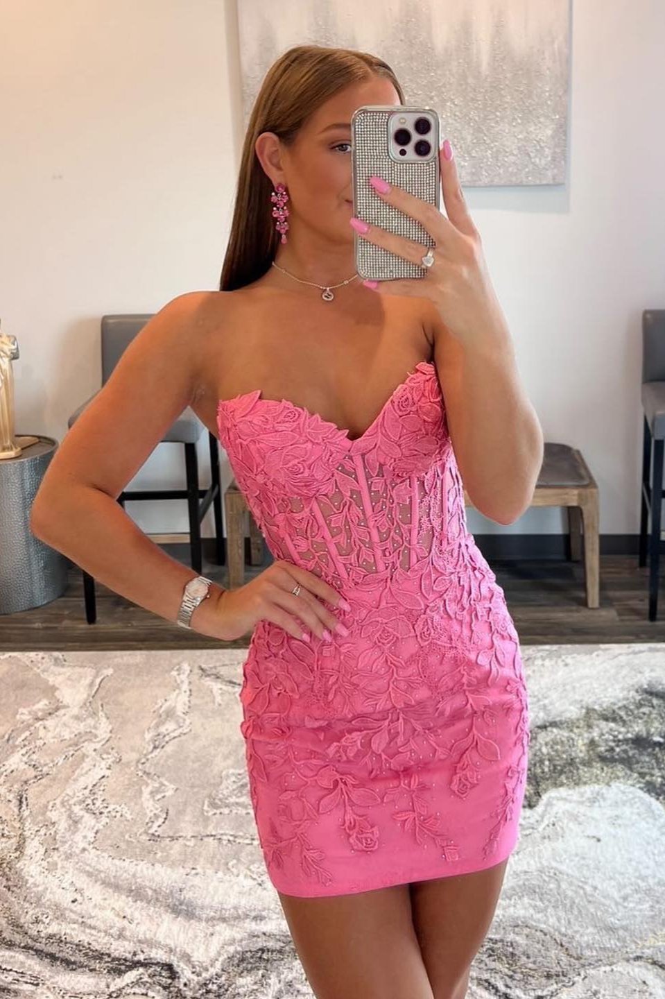 Free Shipping Bodycon Sweetheart Hot Pink Short Homecoming Dresses with Lace VK071203 Vickidress Free Shipping Bodycon Sweetheart Hot Pink Short Homecoming Dresses with Lace VK071203 Vickidress