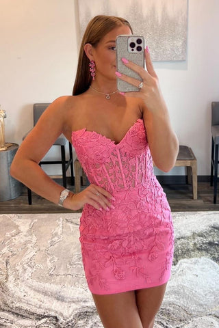 Bodycon Sweetheart Hot Pink Short Homecoming Dresses with Appliques VK071203