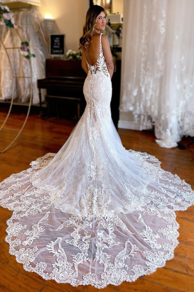 Charming Mermaid Lace Wedding Dresses with Appliques VK111503-2