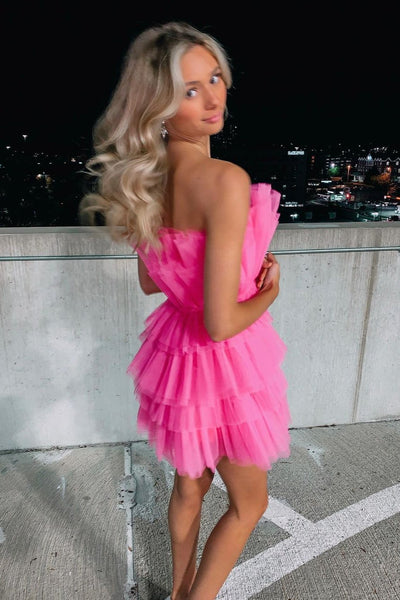 Cute A-Line Strapless Pink Tulle Short Homecoming Dresses VK23011502