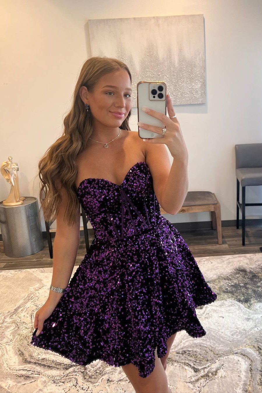 Cute A Line Sweetheart Sequins Short Homecoming Dresses VK082204