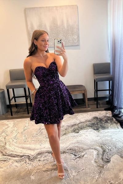 Cute A Line Sweetheart Sequins Short Homecoming Dresses VK082204