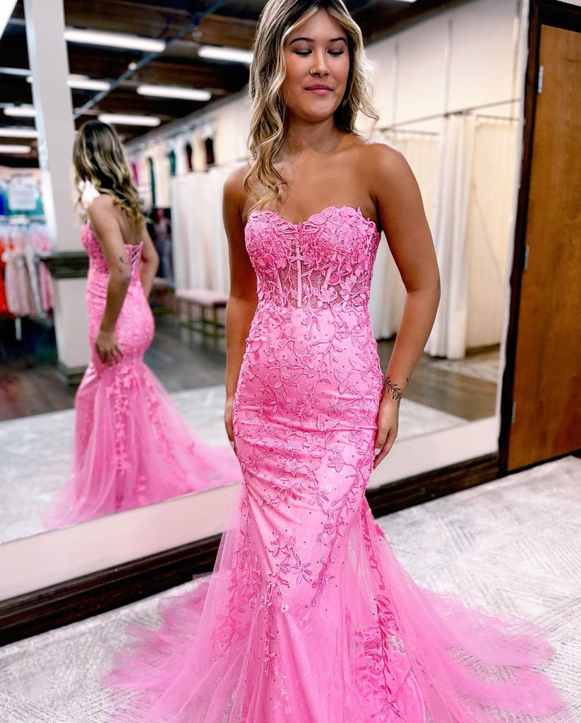 Cute Mermaid Sweetheart Lace Long Prom Dresses VK120602 – Vickidress