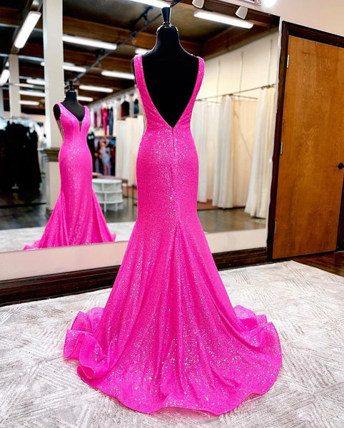 Free Shipping Hot Pink Mermaid Sparkly Sequins Prom Dresses VK22031301-3