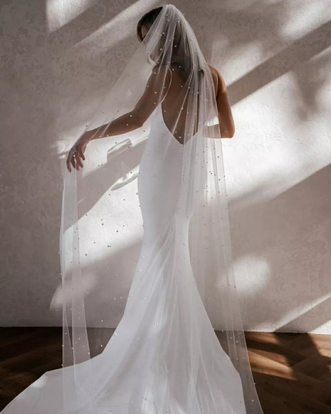 Gorgeous Single Layer of Luxe Tulle Pearl Veil VK111903-3