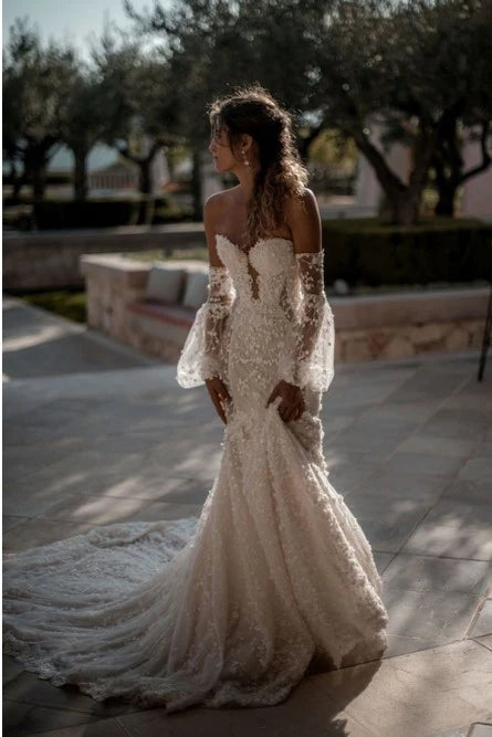 Mermaid Wedding Gown Off-the-Shoulder Long Sleeves Lace Wedding Dress VK210225003-1