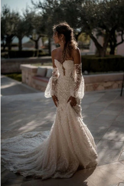 Mermaid Wedding Gown Off-the-Shoulder Long Sleeves Lace Wedding Dress VK210225003-2