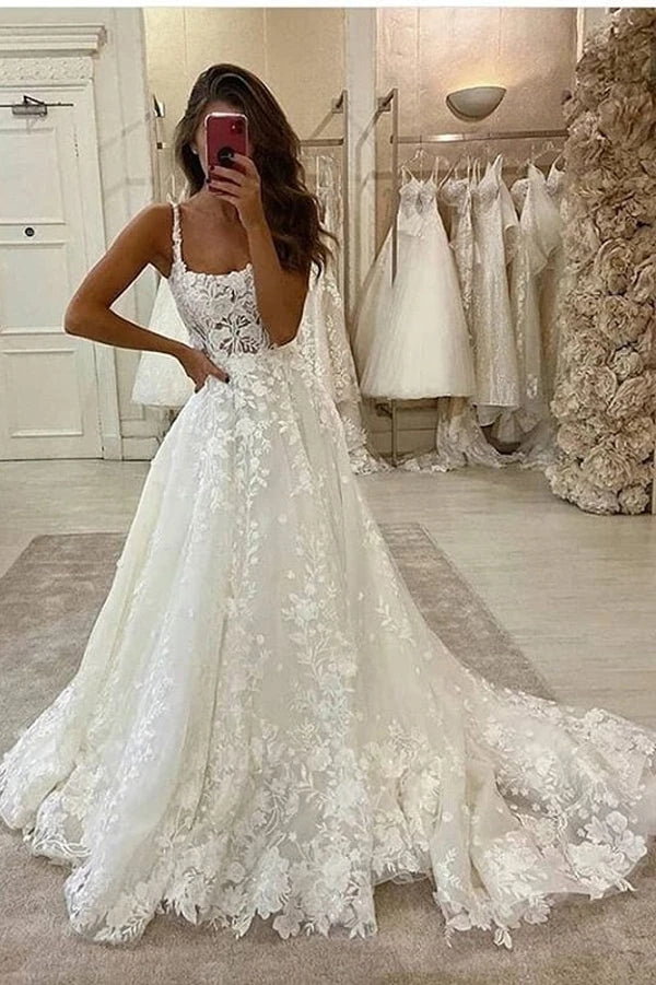 Gorgeous Ball Gown Scoop Neck Open Back Lace Wedding Dresses,Luxurious Wedding Gowns VK0311005
