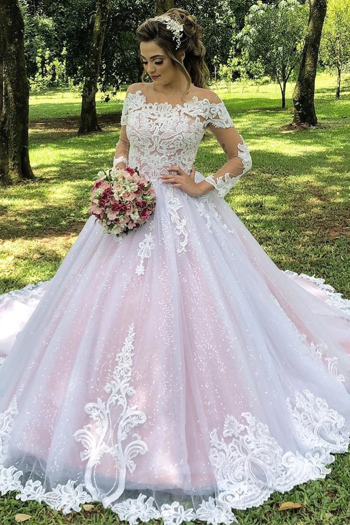 Pink V Neck Lace Floral Long Prom Dresses, Pink Lace Floral Formal Gra –  jbydress