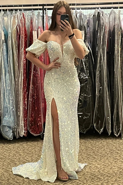 Sparkly Hot Pink Sequins Mermaid Long Prom Dress with Slit VK23092302