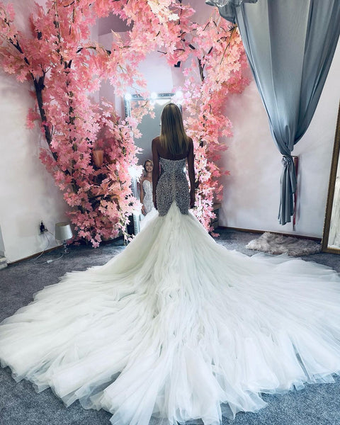 Gorgeous Luxurious Strapless Mermaid Beading Wedding Dresses VK082205